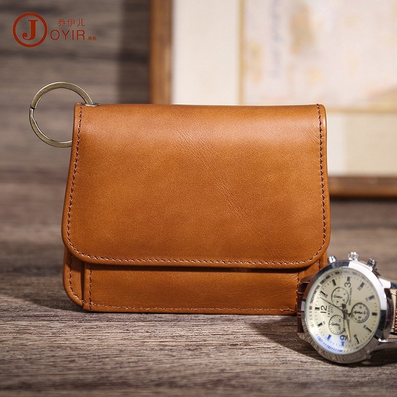 秋冬真皮钱包女生短款手拿包带钥匙扣零钱包女包多卡位rfid小钱包