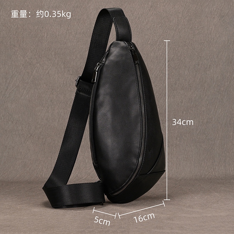 秋冬真皮男士胸包黑色斜跨包时尚户外休闲包牛皮单肩包chest bag