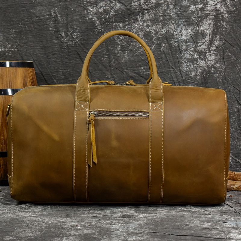 秋冬男士疯马皮旅行包复古真皮大容量行李袋手工牛皮手提包休闲