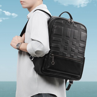 2026新款 压花男包真皮简约双肩包纯色头层牛皮背包多功能电脑 新款
