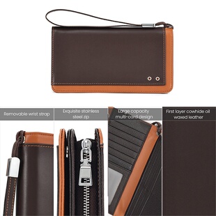 秋冬跨境长款男士钱包大容量真皮零钱包多卡位男款复古商务真皮