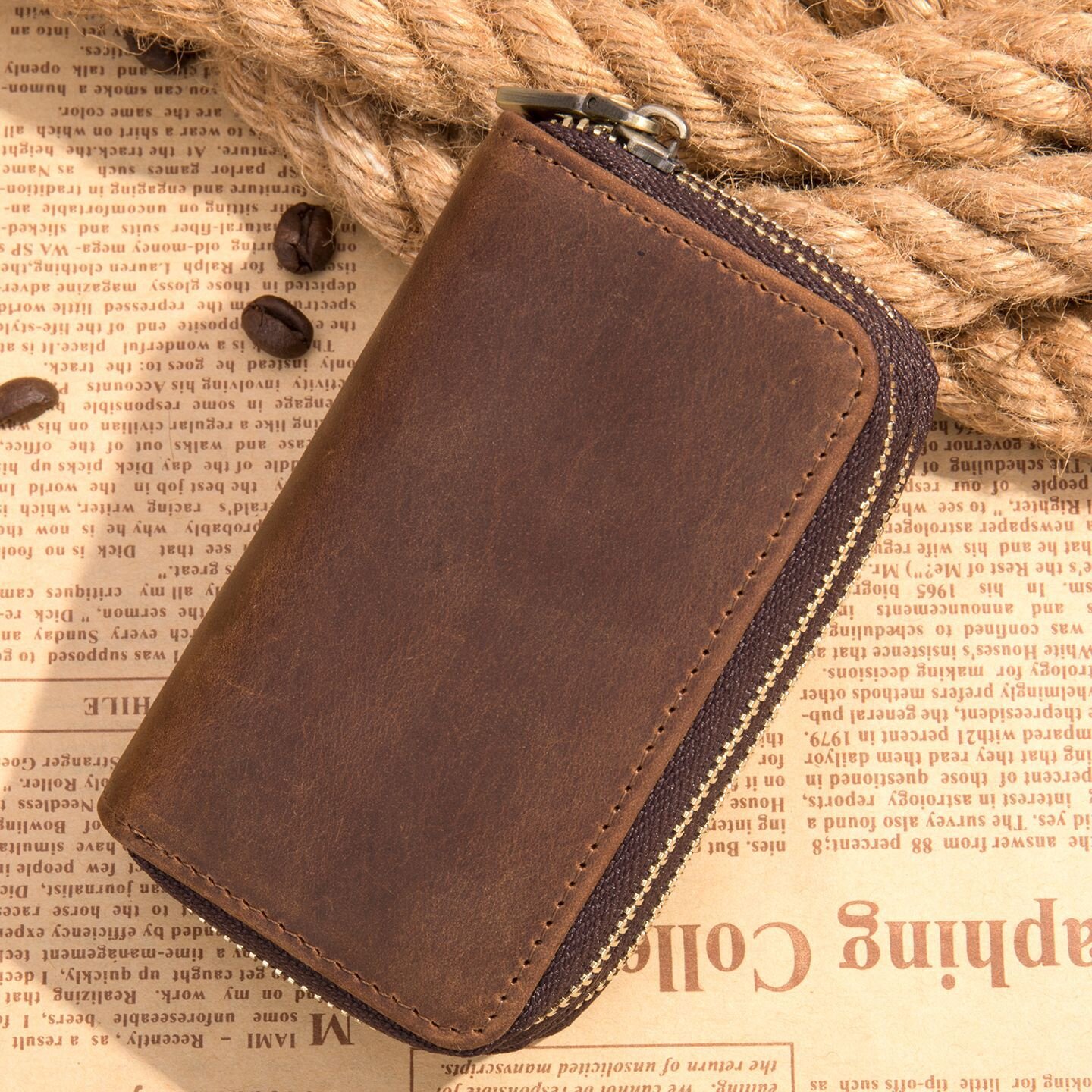 2026新款MAV时尚疯马皮男款钥匙包大容量欧美复古零钱包男士真皮