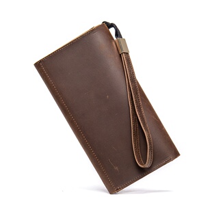 2026新款疯马皮钱包男士真皮手工钱包 长款复古牛皮rfid卡包多