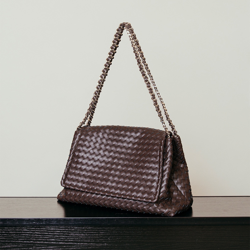 秋冬手工编织单肩包跨境新款时尚真皮女包轻奢链条斜挎包大容量