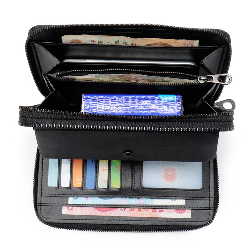 秋冬工厂韩版新款男女士手拿包真皮手工编织钱包羊皮大卡包双拉链