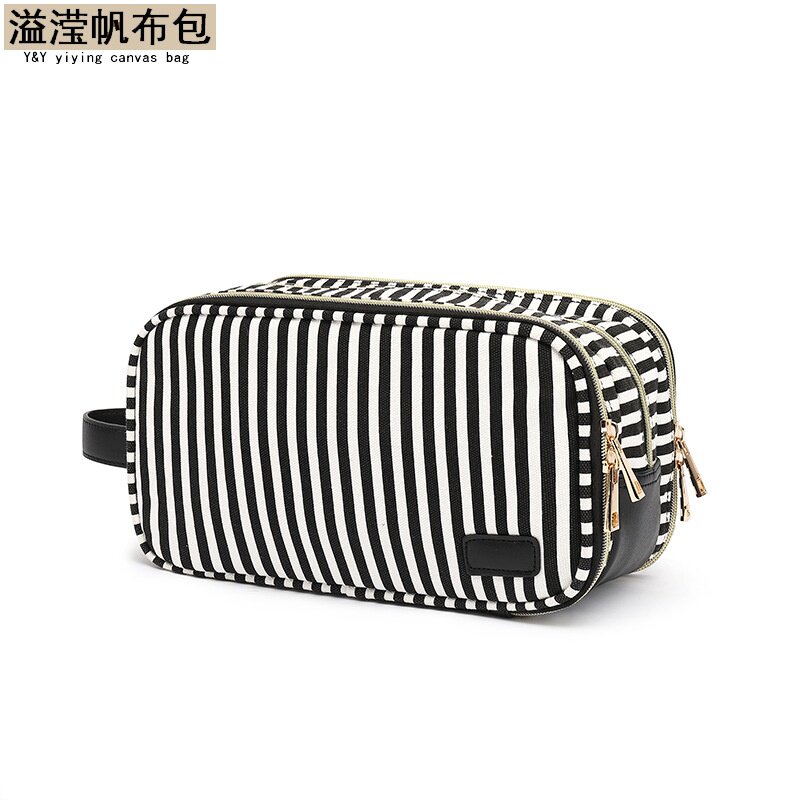 欧美时尚手拿包女士小洗漱包休闲帆布化妆包袋多功能收纳手提抓
