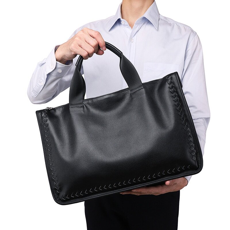 旅行通勤法莱正品羊皮男单肩斜挎电脑包轻奢真皮商务公文包