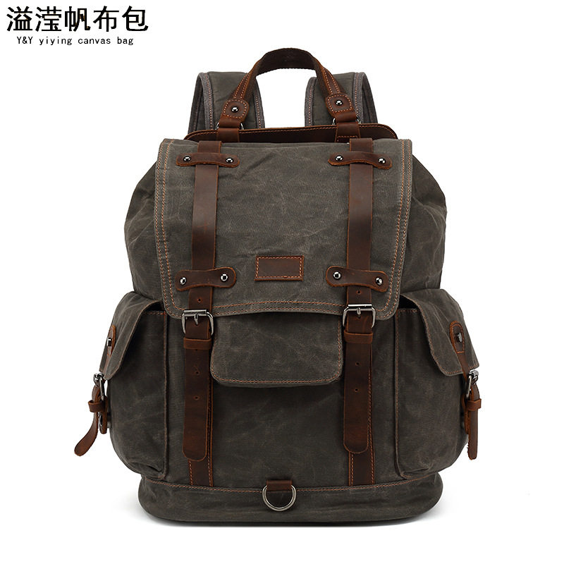 欧美时尚双肩包户外旅游背包运动旅行袋登山包学生书包过蜡配疯马