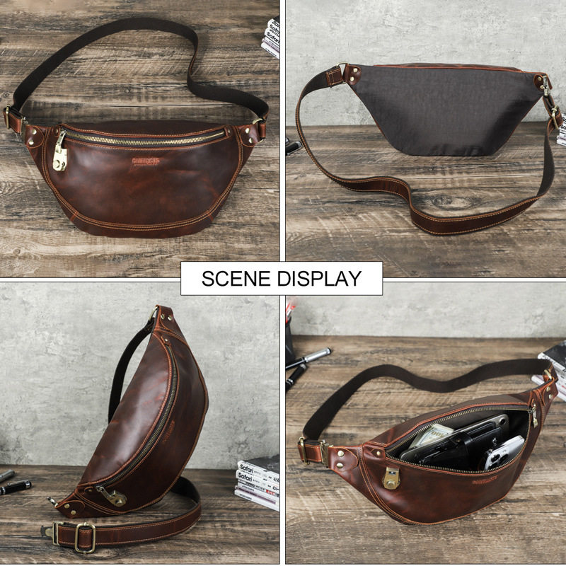 2026新款黑天使复古疯马牛皮带密码锁男士腰包多功能真皮运动手机