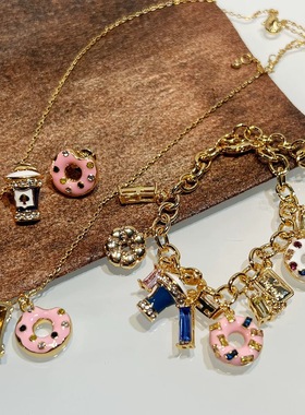 【原单】出口欧美时尚KS镀金甜甜圈珐琅女士手链精致高级气质挂坠