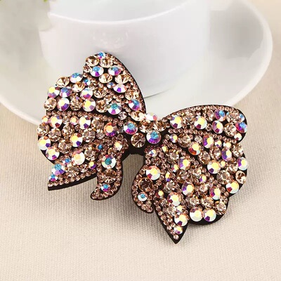 韩国新款OL澳钻时尚蝴蝶结女士发夹镶钻精美头饰彩钻水晶弹簧夹