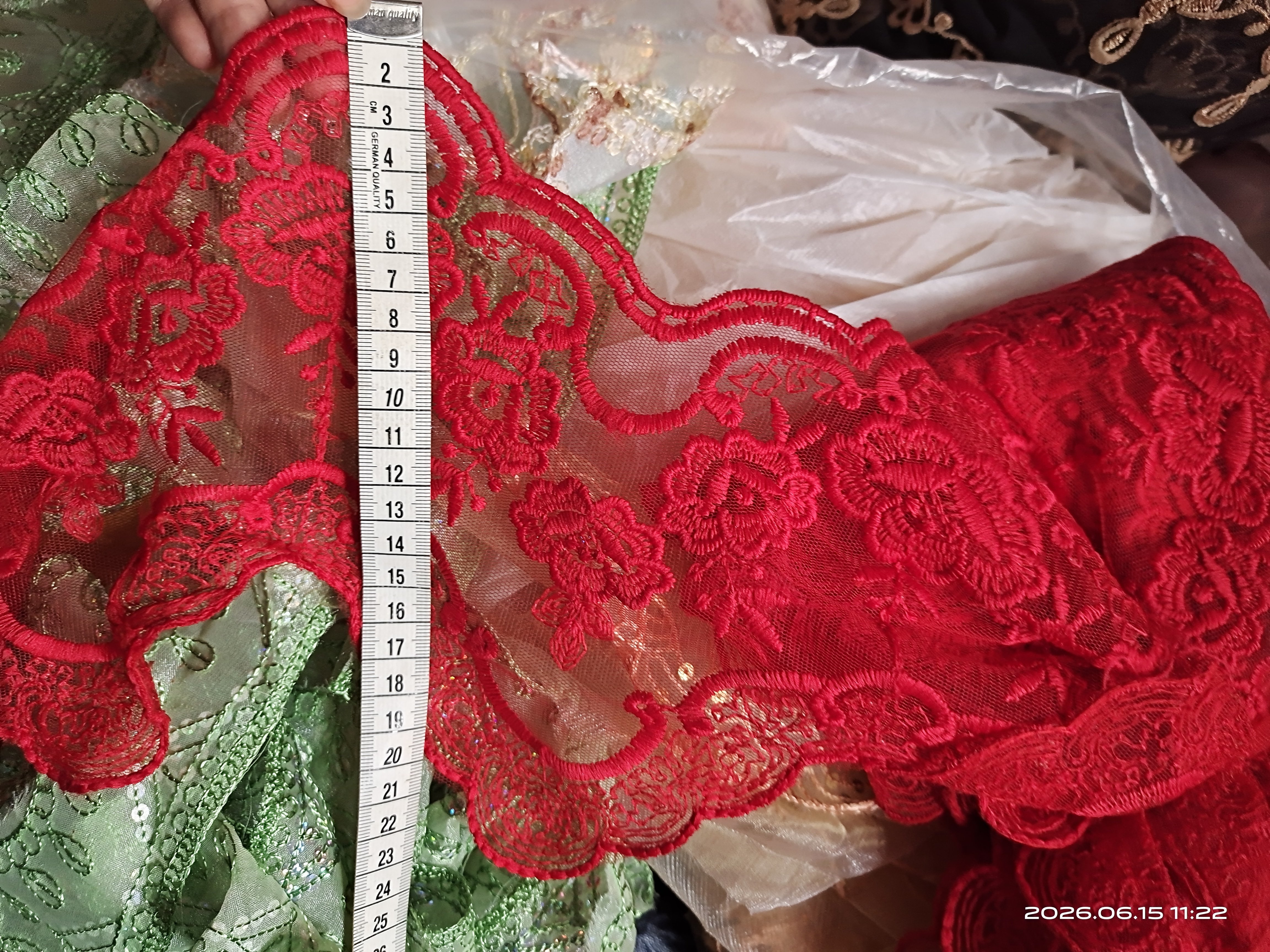 红色波浪网纱刺绣花边 服装服饰辅料裙边腕袖diy辅料称重900g