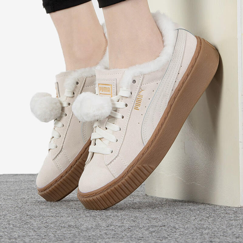 Puma/彪马正品冬新款女子休闲加绒毛球运动舒适低帮板鞋392193-01