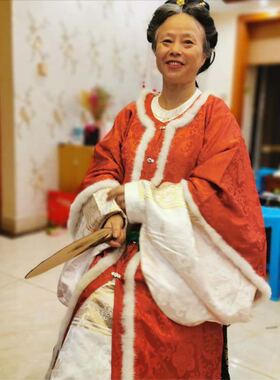 提花仿真丝圆领对襟大袖 夹袄半袖袄 水貂毛兔毛冬款汉服量身定制