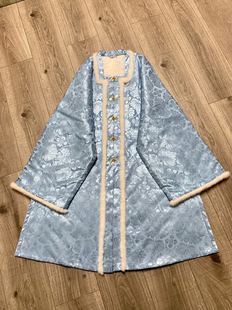 提花暗纹仿真丝加厚冬款汉服 水貂毛边 明制圆领对襟长袖窄袖夹袄