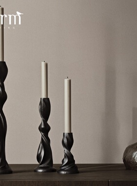现货 丹麦ferm LIVING Gale系列金属烛台 黑色铸铝 复古桌面摆件