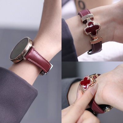 适用华为手表表带四叶草皮质款