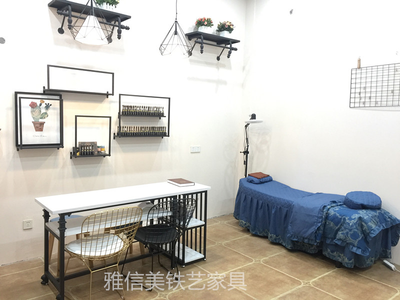 美甲桌欧式复古修甲桌椅子个性铁艺实木美甲店美甲台单人双层三人