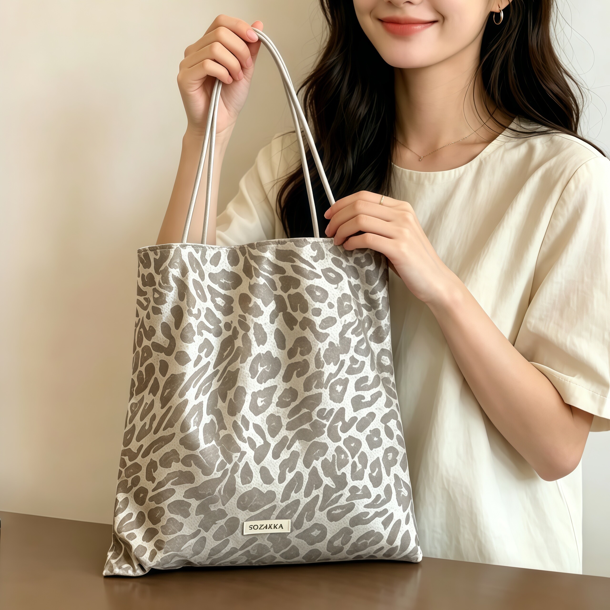 银色豹纹包气质时髦化妆品收纳包大容量托特包休闲通勤单肩帆布包