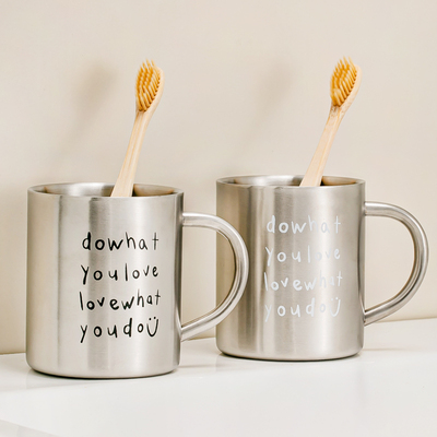 ins不锈钢漱口杯家用英文简约情侣刷牙杯子防霉防摔学生宿舍牙缸