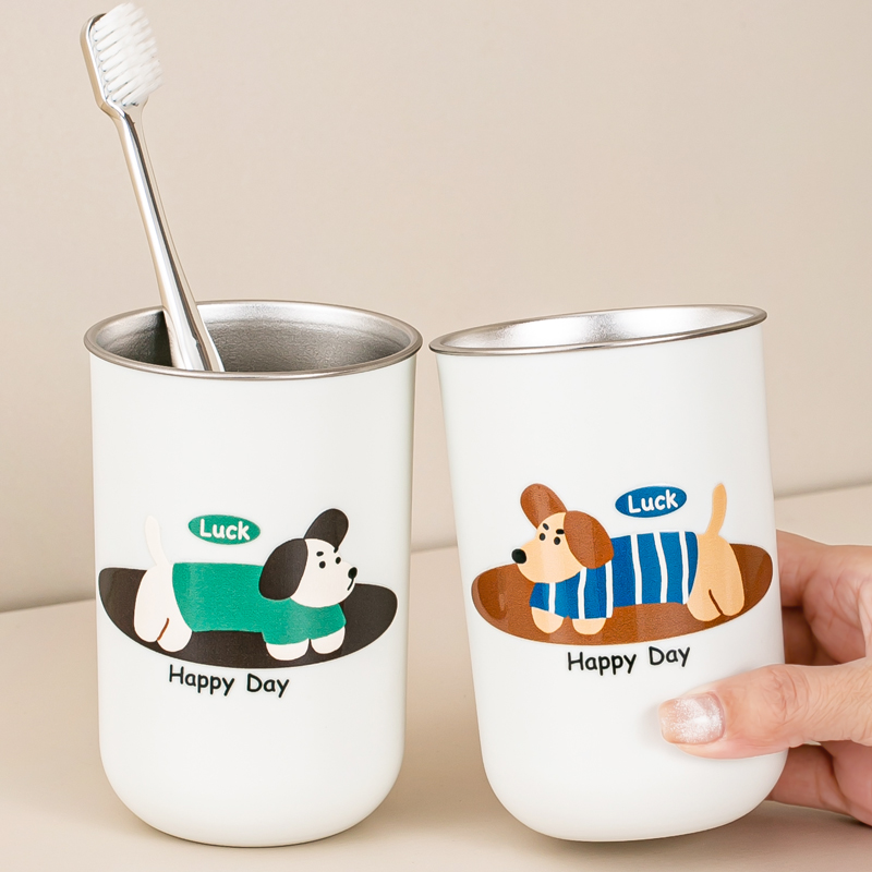 小狗不锈钢漱口杯情侣牙缸高颜值浴室牙刷杯可爱创意家用儿童牙杯
