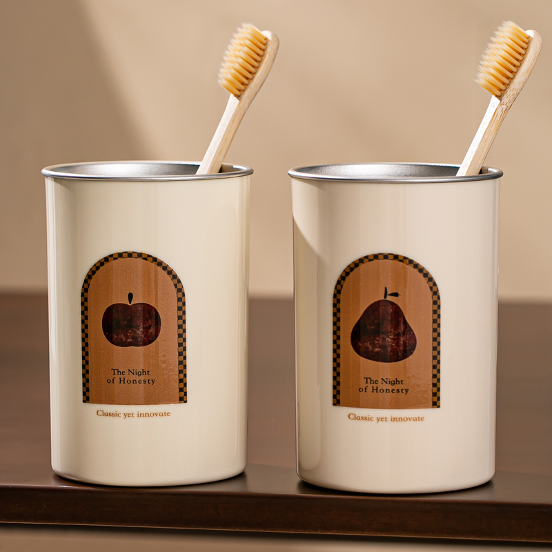 中古风不锈钢漱口杯复古一家三口四口卫生间刷牙情侣洗漱杯牙刷杯