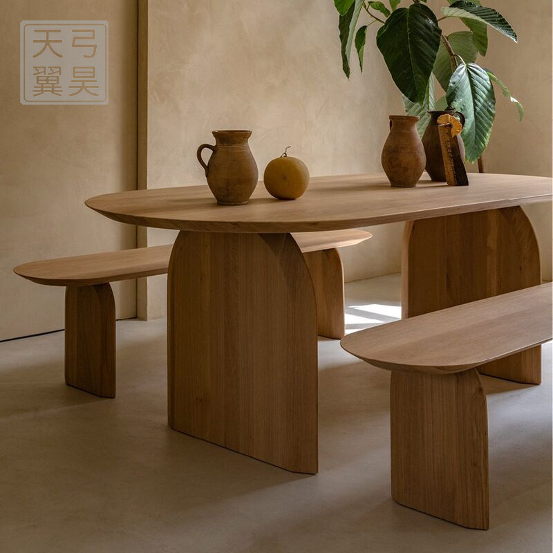 侘寂风实木餐桌日式椭圆饭桌北欧
