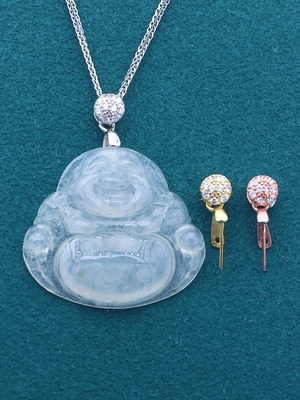 包邮18k金吊坠扣头S925纯银扣子