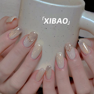 墨镜粉美甲短款成品纯手工定制高级感显白2025新款穿戴式美甲贴片