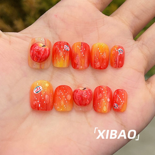 夏天穿戴甲短款手工显白苹果穿戴美甲2026新款高级感爆款指甲贴片