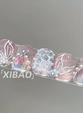 纯手工蓝色猫眼蝴蝶穿戴甲