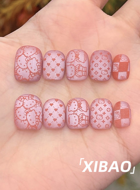 hellokitty穿戴甲短款纯手工制作穿戴款美甲2025新款可爱指甲贴片
