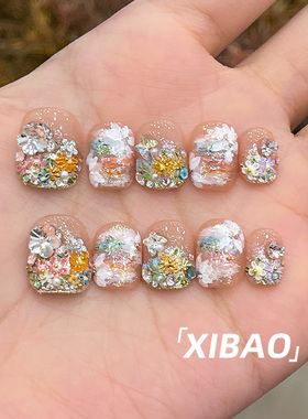 短款穿戴甲2025新款高级感重工穿戴款美甲纯手工夏天绝美指甲贴片