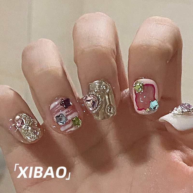 魔镜粉穿戴甲2025新款春日高级感显白指甲贴片成品纯手工穿戴美甲