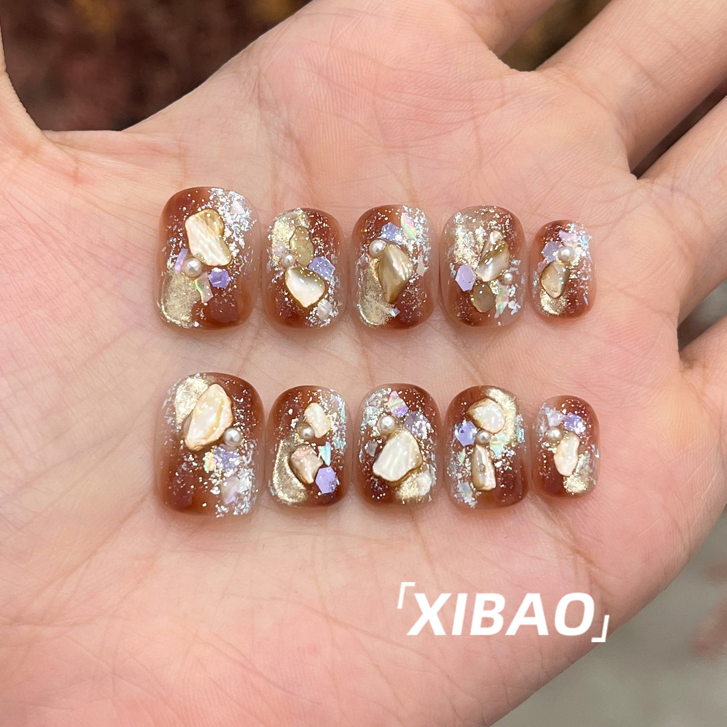 显白穿戴甲2026新款超火重工穿戴美甲短款高级感绝美手工指甲贴片图片