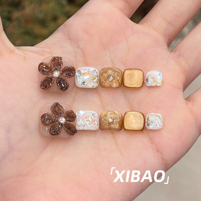 脚穿戴甲2025新款高级感夏天雕花显白美甲贴片精致手工猫眼脚趾甲