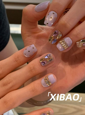 紫色穿戴甲2026新款高级感绝美手工穿戴美甲短款夏日显白指甲贴片