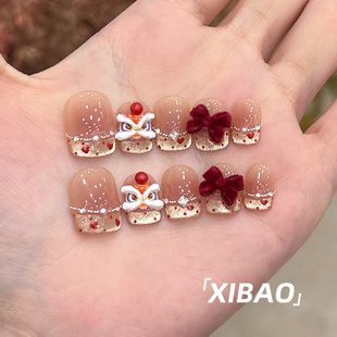 醒狮穿戴甲短款手工精致穿戴美甲2025新款高级感法式裸色指甲贴片