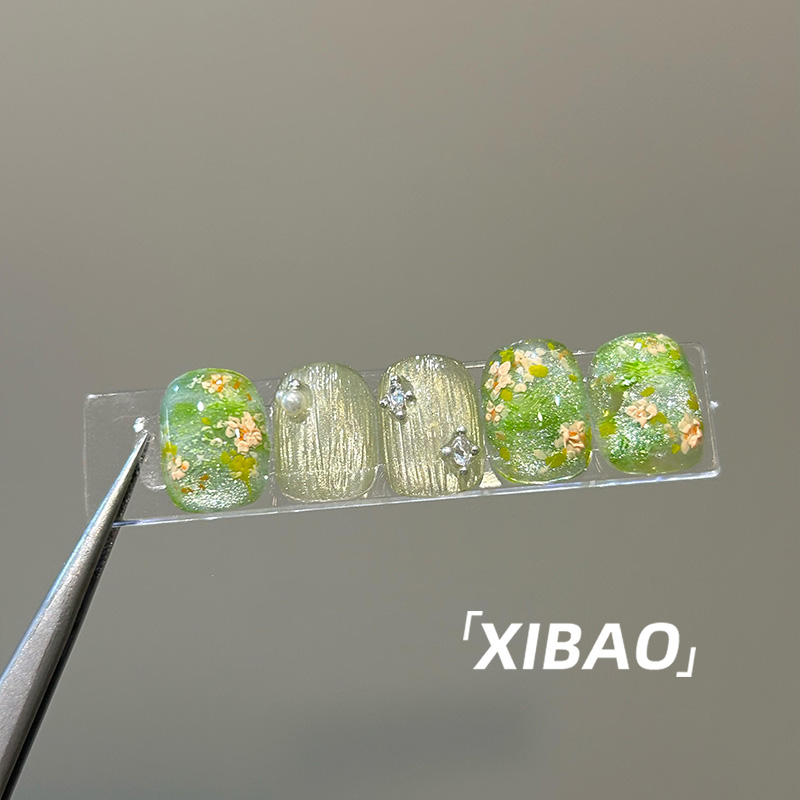 猫眼美甲穿戴甲2025新款高级感绿色甲片穿戴式纯手工春日指甲贴片
