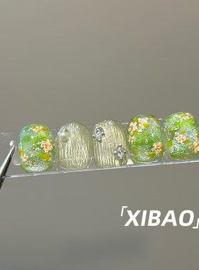 猫眼美甲穿戴甲2026新款高级感绿色甲片穿戴式纯手工春日指甲贴片