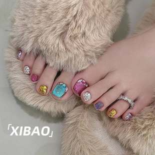 多巴胺脚指甲穿戴甲手工定制美甲成品2025新款 夏天显白猫眼脚指甲