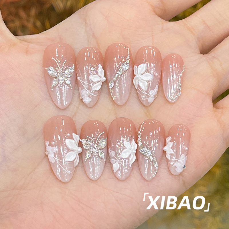 精致穿戴甲中长款高级感甲片穿戴式美甲2025新款手工蝴蝶指甲贴片