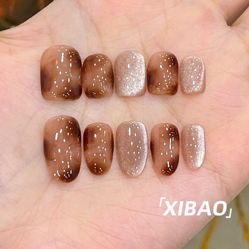 豹纹穿戴甲短款纯手工高级感绝美穿戴款美甲2025新款秋冬指甲贴片