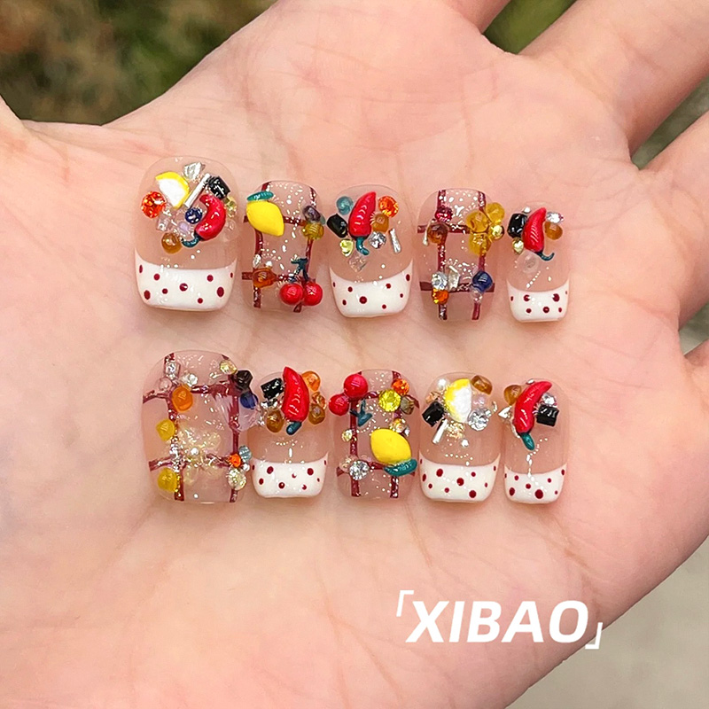 法式穿戴甲短款手工夏日精致穿戴美甲2025新款高级感重工指甲贴片