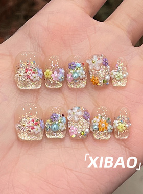 重工穿戴甲2026新款高级感短款穿戴式美甲纯手工精致法式指甲贴片
