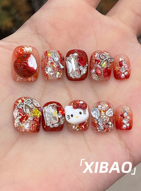 夏日水果穿戴甲短款精致手工指甲贴片2025新款高级感红色穿戴美甲