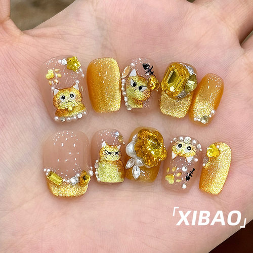 猫眼穿戴甲短款精致可爱穿戴美甲2026新款手工定制高质量指甲贴片