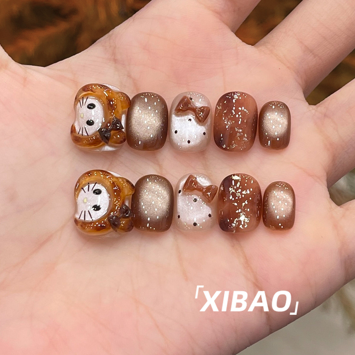 琥珀穿戴甲短款秋冬高级感手工猫眼穿戴美甲2025新款可爱指甲贴片,彩妆/香水/美妆工具,穿戴甲/甲片,淘宝优惠券,粉丝福利购,淘宝优惠卷