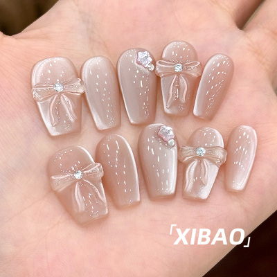 猫眼美甲穿戴甲中长款高级感指甲贴片2025新款手工甲片穿戴式婚甲