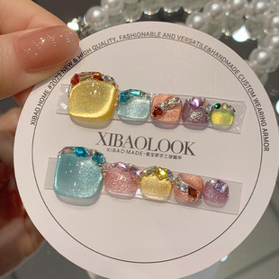 猫眼穿戴甲脚趾甲2025新款 高级感绝美穿戴美甲手工闪钻脚指甲贴片